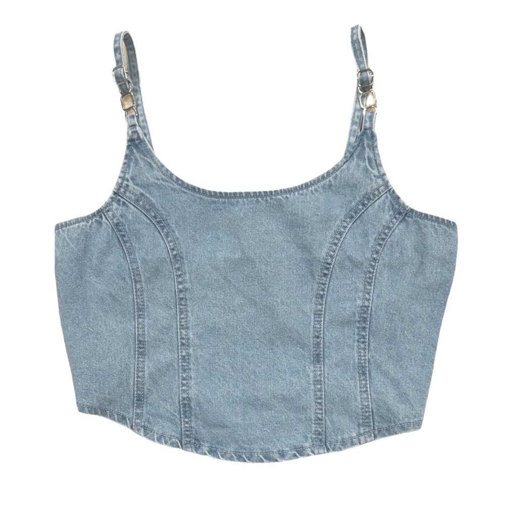 NWOT LONE STAR Denim Jean Lightly Distressed Bustier Light Wash Crop Large - Picture 3 of 11